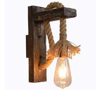 Lámpara de pared vintage Cuerda de cáñamo Luz de pared Base de madera Pantalla Accesorio retro Iluminación de pared decorativa para Loft Restaurante Corredor Sala de estar Corredor