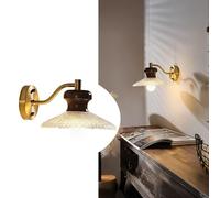 Lámpara de pared vintage Jadssox, aplique de pared de latón, lámpara de pared de madera con pantalla de vidrio martillado, apliques de noche, iluminación de pared para interiores, lámparas de pared de