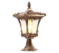 Lámpara de patio estilo retro, impermeable, para exteriores, tipo columna, de aluminio, de metal, para jardines comunitarios, de vidrio, para patios y alumbrado público,Brass Color-14*17*36Cm