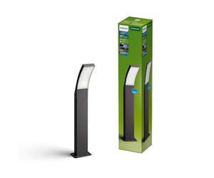 Lámpara de pedestal exterior Philips Splay, 800 lm, 2700 K, PowerShield, IP44 resistente a la intemperie, duradero, aluminio, larga vida útil, LED integrada, gris antracita