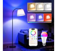 Lámpara de Pie Arco LED Salon Moderna RGB Inteligente, 170CM Control dual mediante interruptor de pie y aplicación, Regulable con bombilla, CRI92, 2700-6000K, 10W 1200LM, para Salón Dormitorio Oficina