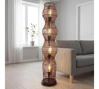 Lámpara de pie Boho Bambú salón oscuro Negro Metal Interruptor de pie E27 110 cm pequeño Moderno Pantalla de mimbre 4 llamas lámpara de pie acogedora dormitorio