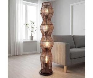 Lámpara de pie Boho Bambú salón oscuro Negro Metal Interruptor de pie E27 110 cm pequeño Moderno Pantalla de mimbre 4 llamas lámpara de pie acogedora dormitorio