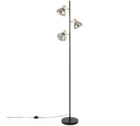 Lámpara de pie con 3 pantallas de cristal espejado y acero negro, H160