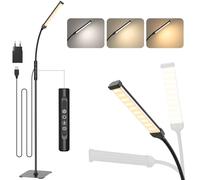 Lámpara de pie con control táctil para sala de estar y dormitorio, 3 colores y 10 brillos regulables, luz de lectura de pie, fácil de montar, lámparas LED modernas con adaptador USB para oficina en