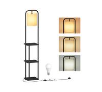 VASAGLE Lámpara de Pie con 3 Estantes, Lámpara de Pie, Lámpara de Salón, Incluye Bombilla LED, con Interruptor de Pie, Pantalla de Tela, para Salón y Dormitorio, Negro Tinta LFL001BD02