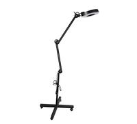 Lámpara de pie con Lupa - Lupa LED Profesional de Esteticista-4 Ruedas - Aumento de 5X - Altura Ajustable - Brazo giratorio - Para Spa, salón, tatuajes salon de uñas lectura joyeros (Negro)
