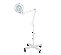 Lámpara de pie con Lupa - Lupa LED Profesional de Esteticista-4 Ruedas - Aumento de 5X - Altura Ajustable - Brazo giratorio - Para Spa, salón, tatuajes salon de uñas lectura joyeros (Blanco)