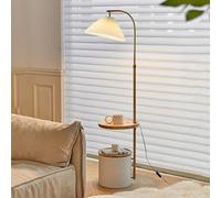 Lámpara de pie con Mesa Auxiliar, lámpara de pie de Madera de 3 Niveles con Cubo de Almacenamiento, Cabezal de lámpara Ajustable, para Sala de Estar, Dormitorio(White)