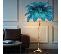 Lámpara de pie con pantalla de plumas de avestruz - Lámpara de pie grande con poste de resina dorada para dormitorios y salas de estar - Elegante iluminación para el hogar