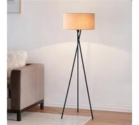 Lámpara de pie con trípode negra, cuerpo 100 % metálico, pantalla de lino, casquillo E26, moderna lámpara de pie para sala de estar, dormitorio, oficina, decoración, elegante iluminación de noche.