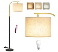 Lámpara de Pie de Arco, Lámpara de Lectura Regulable en Altura, 150-175 cm de Altura, Moderna, con Interruptor de Pedal, Pantalla de Tela, Casquillo E27, Negro Mate