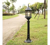 Lámpara de pie de estilo antiguo, E27 Lámpara exterior jardín, Lámpara de césped retro aluminio fundido con pantalla cristal, Farol rústico impermeable IP23 para patio entrada terraza (A)