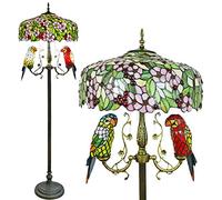 Lámpara de pie de lectura pastoral Vidrieras estilo Tiffany Victorian 2 luces Pantalla de loro en base de resina antigua alta de 65 pulgadas para sala de estar del dormitorio,A