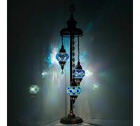 Lámpara de pie de mosaico marroquí turco, hecha a mano, mosaico de vidrio, multicolor, lámpara de pie Tiffany, 3 globos medianos, con bombilla LED