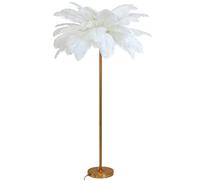 Lámpara de pie de Pluma de Avestruz Regulable, lámpara con Pantalla de Pluma Blanca y Bombilla LED - Lámpara de pie Dorada para iluminación Brillante de Sala de Estar.