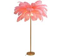 Lámpara de pie de pluma moderna Lámpara de pie de pluma de avestruz natural con interruptor de pie Luz de lectura decorativa para dormitorio de niña romántica regulable para dormitorio/comedor