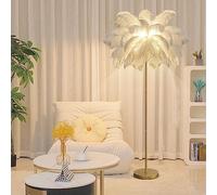 Lámpara de pie de plumas blancas Lámpara de plumas de avestruz 3 temperaturas de color Lámpara de pie de 1,6 m de alto con interruptor de pie Lámpara dorada Cuerpo Lámparas altas para sala de estar D
