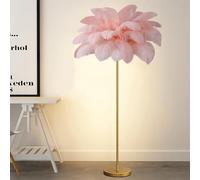 Lámpara de pie de Plumas de Avestruz Doradas con 48 Plumas Naturales de Avestruz, Ideal para Sala de Estar. Bombillas LED G4 Regulables (Alto: 160 cm) (Rosa Claro).