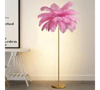 Lámpara de pie de Plumas de Avestruz Doradas con 48 Plumas Naturales de Avestruz, Ideal para Sala de Estar. Bombillas LED G4 Regulables (Alto: 160 cm) (Rosa Claro).