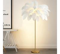 Lámpara de pie de Plumas de Avestruz Doradas con 48 Plumas Naturales de Avestruz, Ideal para Sala de Estar. Bombillas LED G4 Regulables (Alto: 160 cm) ().