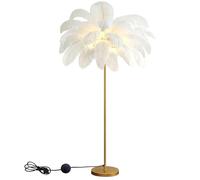Lámpara de pie de plumas de avestruz Lámpara de pie LED única de 160 cm de alto, elegante lámpara de pie de plumas de avestruz natural con interruptor de pie, lámpara de pie de plumas regulable para