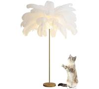 Lámpara de pie de Plumas de Avestruz, Moderna y de Lujo, con Tres Colores Regulables, para Sala de Estar, Dormitorio, decoración de Esquina (Blanca).