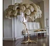 Lámpara de pie de Plumas de Avestruz Natural, Moderna lámpara Decorativa de Resina Dorada para Dormitorio y Sala de Estar, con Bombillas LED Regulables (φ80 x H120 cm)