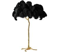 Lámpara de pie de plumas, lámpara LED de resina de lujo con pantalla de plumas de avestruz natural, regulable para leer, ideal para dormitorio, oficina en casa y pasillos