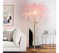 Lámpara de pie de plumas, lámpara LED de resina de lujo con pantalla de plumas de avestruz natural, regulable para leer, ideal para dormitorio, oficina en casa y pasillos