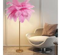 Lámpara de pie de plumas, lámparas de plumas de avestruz naturales Lámpara de pie dorada, lámpara de pie de plumas moderna con pantalla elegante, lámpara de plumas altas para dormitorio, sala de est