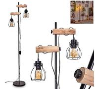 Lámpara de pie Gondo de metal/madera en negro/naturaleza, lámpara de pie de diseño retro/vintage con efecto de luz en celosía óptica con interruptor on/off, 2 llamas, 2 x E27, sin bombilla(s)