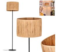 Lámpara de pie HOFSTEIN Granja, lámpara de pie de metal/rafia en negro/natural, lámpara de diseño escandinavo con pantalla redonda (Ø 40 cm) y interruptor de pie, altura 158 cm, 1 x E27, sin bombilla