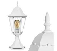 Lámpara de pie Hongkong, lámpara de exterior de aspecto antiguo, fundición de aluminio en blanco con cristales, luz de camino 49 cm, lámpara de jardín retro/vintage, E27, IP44, sin bombilla(s)