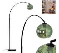Lámpara de pie Koyoto de HOFSTEIN, de metal/cristal estriado en negro/verde con base de mármol, ajustable de diseño retro (pantalla de Ø 20 cm), interruptor de pie, E27, salón,dormitorio,pasillo