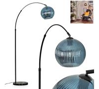 Lámpara de pie Koyoto de HOFSTEIN, metal/cristal estriado en negro/azul con base de mármol, ajustable de diseño retro (pantalla de 25 cm de diámetro), interruptor de pie,E27,salón,dormitorio,pasillo