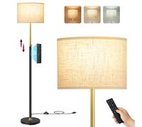 Lámpara de Pie, Lámpara de Lectura Regulable en Altura, 140-170 cm de Altura, Moderna, con Interruptor de Pedal, Pantalla de Tela, Casquillo E27, con Control Remoto, Dorado + Negro