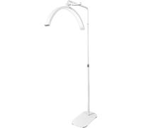 Lámpara de pie LED de arco, diseño de media luna regulable con control remoto, brillo ajustable y temperatura de color para estudios, salones y decoración del hogar