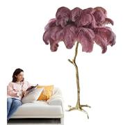 Lámpara de pie LED regulable con plumas de avestruz, cuerpo de resina, lámpara de lectura Slish con interruptor de pie para decoración del hogar