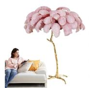 Lámpara de pie LED regulable de plumas de avestruz con base de resina de estudio, lámpara de lectura Ele con interruptor de pie para decoración del hogar