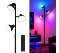 Lámpara de Pie LED RGB de 3 Cabezales, Lámpara de Pie Moderna con Télécommande e Interruptor Táctil, 36W Dimmable Cabezales Ajustables, Negra para Sala, Dormitorio, Lectura y Hogar