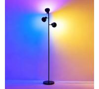 Lámpara de Pie LED RGB de 3 Cabezales, Lámpara de Pie Moderna con Télécommande e Interruptor Táctil, 36W Dimmable Cabezales Ajustables, Negra para Sala, Dormitorio, Lectura y Hogar