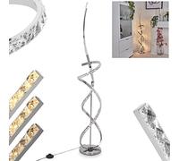 Lámpara de pie LED Robalo, lámpara de pie de metal en cromo/blanco/efecto purpurina, lámpara de pie regulable mediante interruptor de pie, lámpara curva con efecto de luz, LED 31 vatios, 3000 K