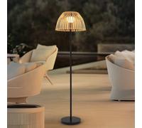 Lámpara de pie LED solar Eligio de Lucande, de bambú, Ø 39 cm, RGB