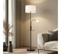 Lámpara de pie Lindby Aovan, negra, estante, conexión USB