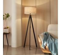 Lámpara de pie Lindby Herry, negra, madera, trípode, 153 cm