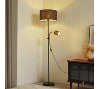 Lámpara de pie Lindby Melanie, gris, tela, Ø 36 cm, 2 luces.