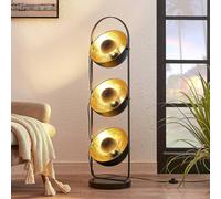 Lámpara de pie Lindby Muriel, 3 luces, negro/oro, metal