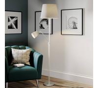 Lámpara de pie Lindby Nantwin, 175 cm, gris, níquel, textil