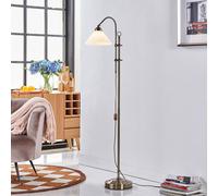 Lámpara de pie Lindby Otis, latón antiguo, cristal, 170 cm, E27